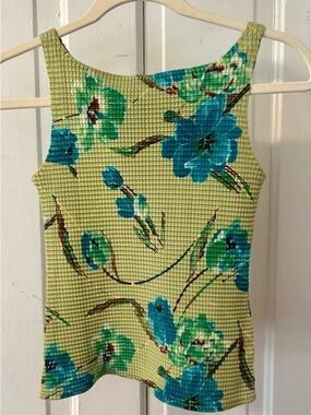 Komarov Lime Green Tank Top with Teal Floral Print